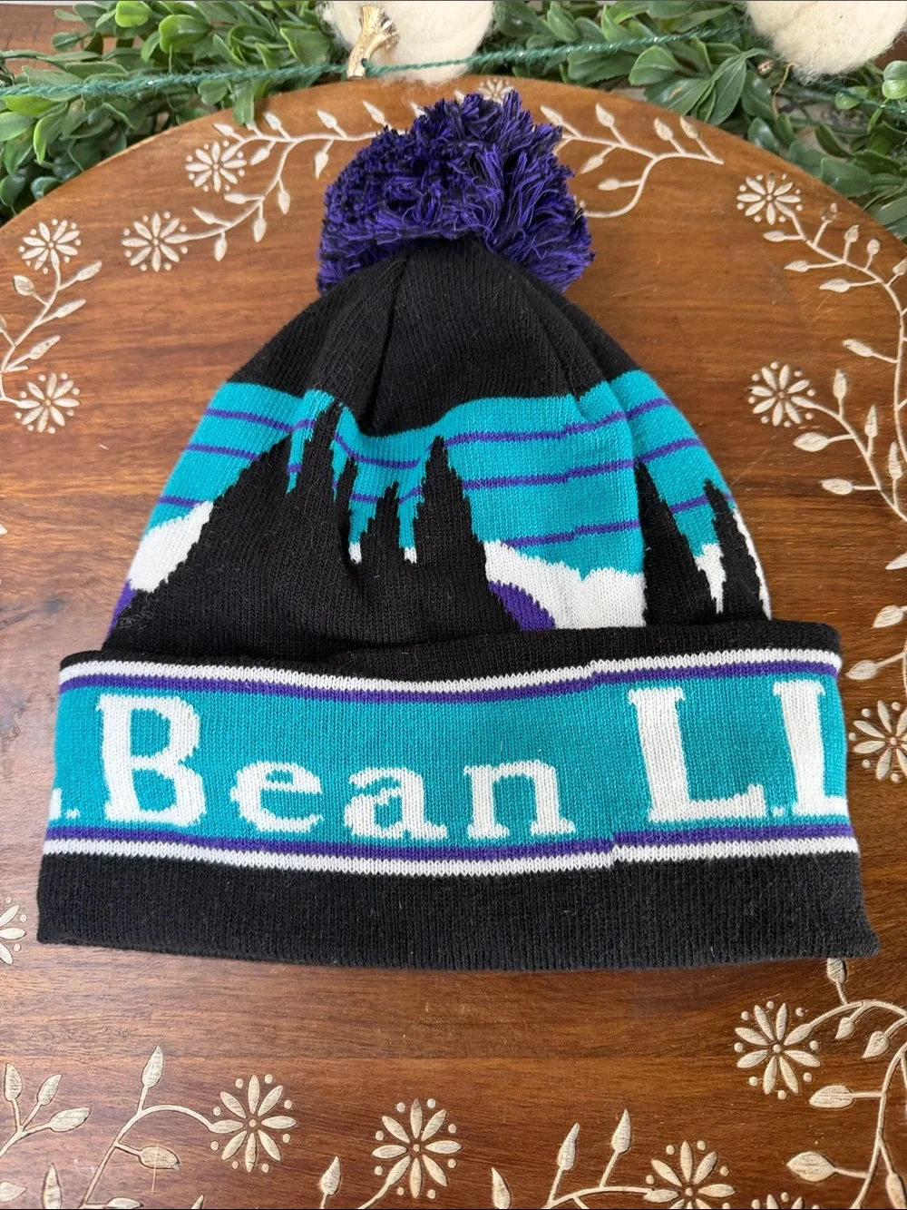 L.L. Bean Kids Pom Beanie Hat Teal, Purple, Black
